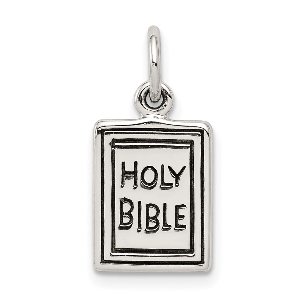 QC5811.jpg Sterling Silver Antiqued Holy Bible Charm - Image 1