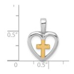 Sterling Silver Rhodium-platedVermeil Cross Heart Pendant - Image 4