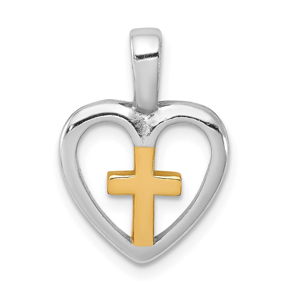 QC5812.jpg Sterling Silver Rhodium-platedVermeil Cross Heart Pendant - Image 1