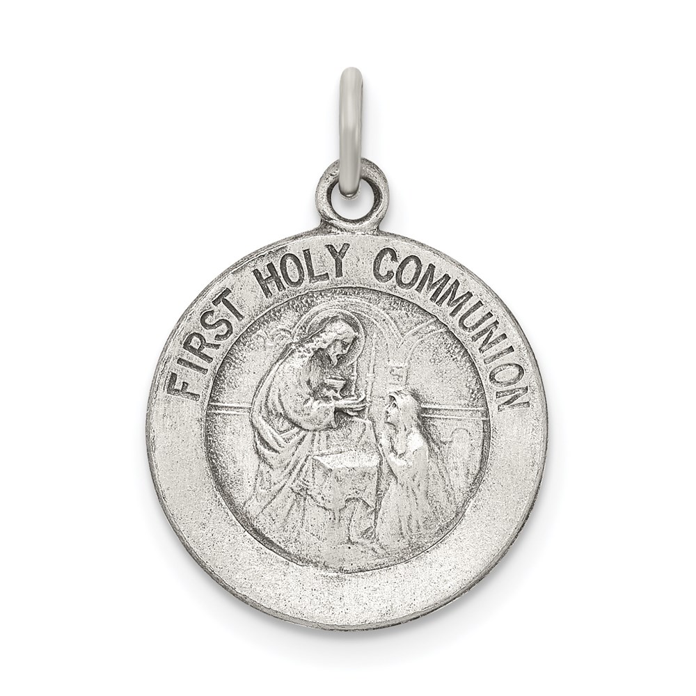 QC5823.jpg Sterling Silver Antiqued First Holy Communion Medal - Image 1