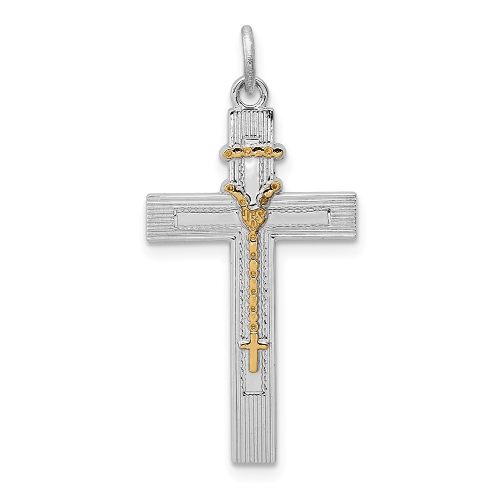 QC5833.jpg Sterling Silver Platinum-plated & Vermeil Rosary Cross Pendant - Image 1