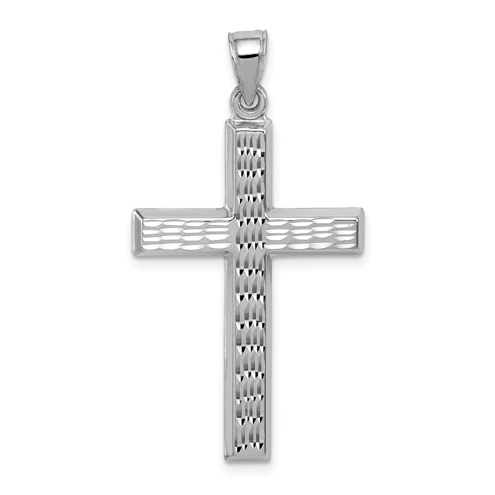QC5854.jpg Sterling Silver Rhodium-plated Diamond Cut Cross Pendant - Image 1