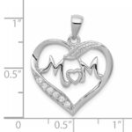 Sterling Silver Rhodium-plated MOM CZ Heart Pendant - Image 3