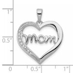 Sterling Silver Rhodium-plated MOM CZ Heart Pendant - Image 3