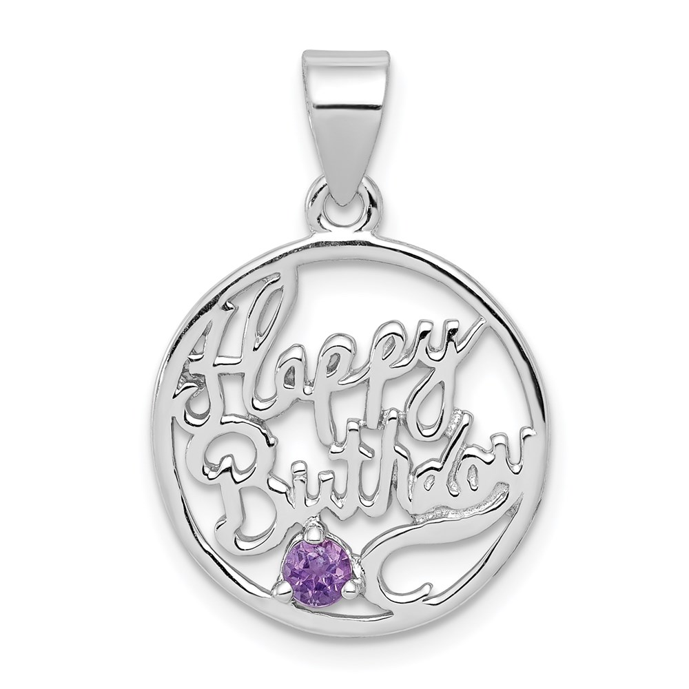 QC6013.jpg Sterling Silver Rhodium-plated Amethyst Happy Birthday Pendant - Image 1
