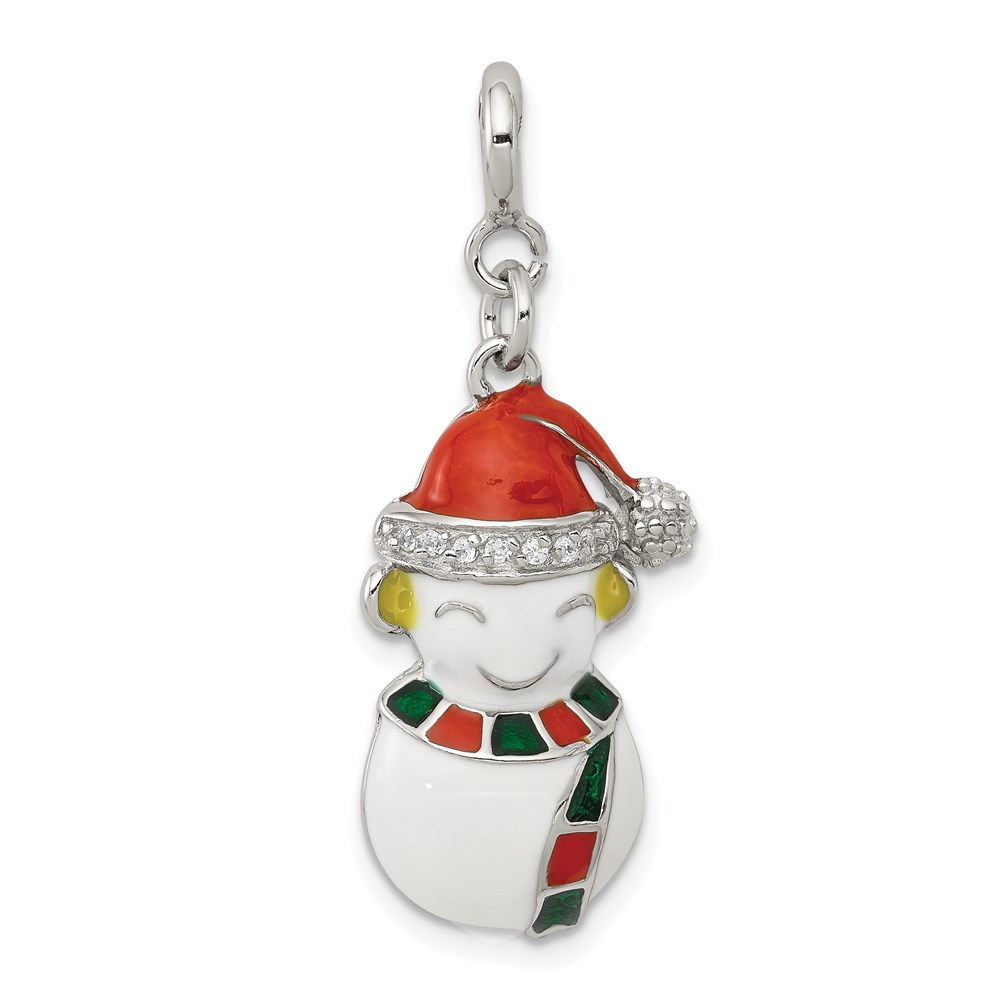 QC6080.jpg Sterling Silver Rhodium-plated CZ Enameled Snowman Charm - Image 1