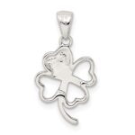 Sterling Silver Rhodium-plated Green Enameled Four Leaf Clover Pendant - Image 4