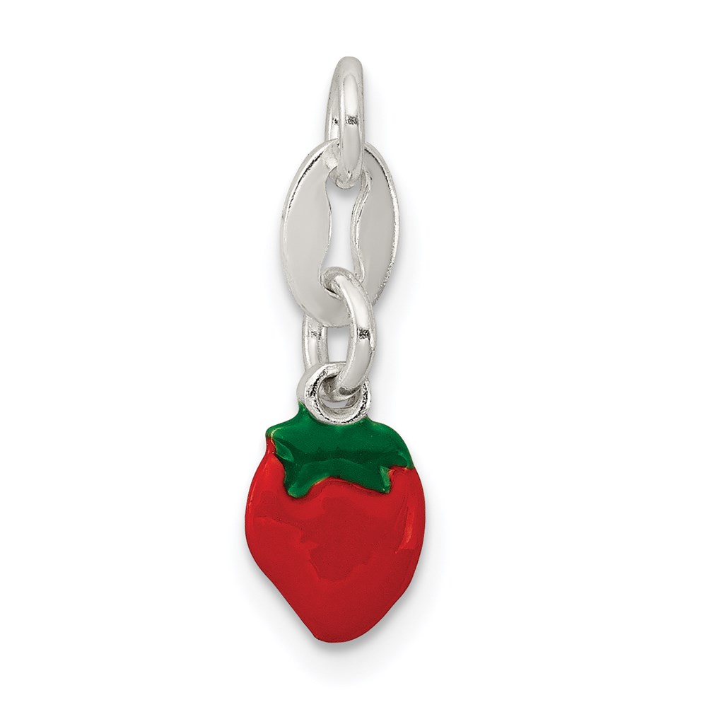 QC6146.jpg Sterling Silver Enameled Strawberry Charm - Image 1
