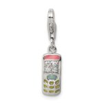 Sterling Silver Rhodium-plated Enameled and CZ Cell Phone Charm