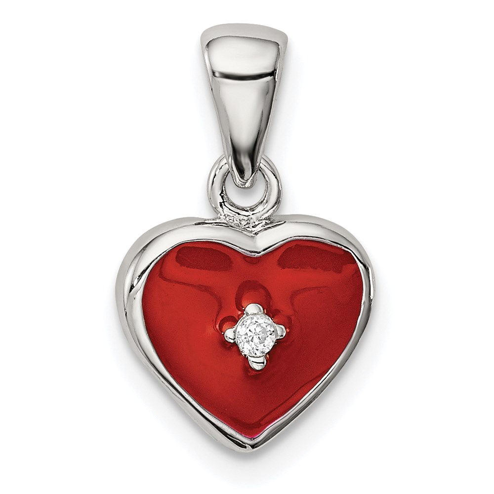 QC6184.jpg Sterling Silver Rhodium Plated Red Enamel with CZ Heart Pendant - Image 1