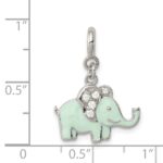 Sterling Silver Rhodium-plated Enameled with CZ Elephant Charm - Image 3