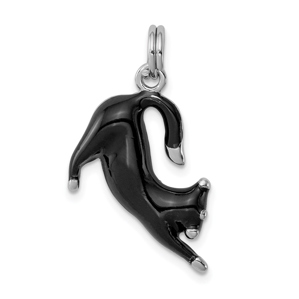 QC6243.jpg Sterling Silver Rhodium-platedBlack Enamel Cat Charm - Image 1