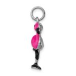 Sterling Silver Rhodium-plated Hot Pink & Black Enameled Flamingo Charm - Image 2