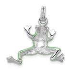 Sterling Silver Rhodium-platedGreen Enamel Frog Charm - Image 3