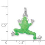 Sterling Silver Rhodium-platedGreen Enamel Frog Charm - Image 4
