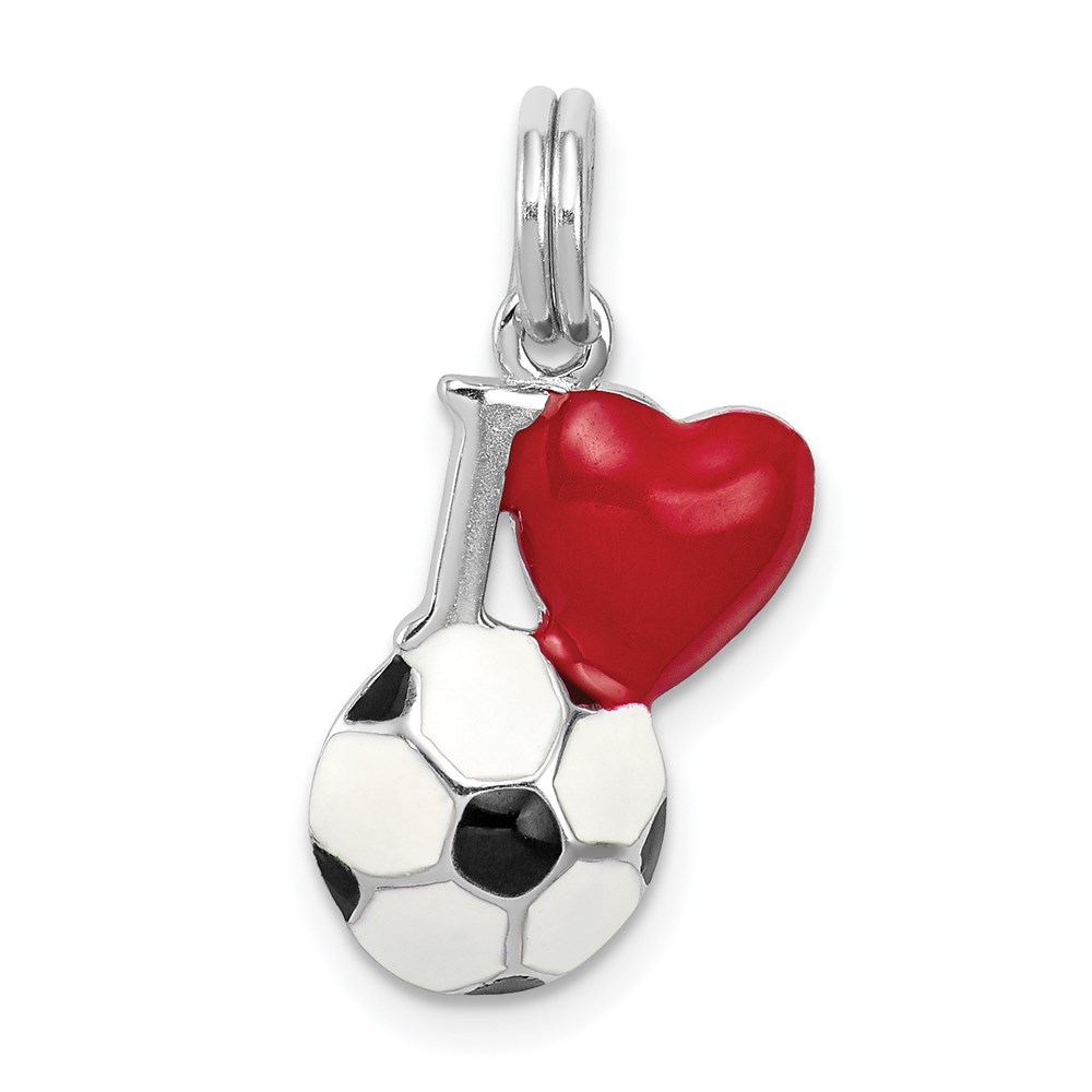 QC6478.jpg Sterling Silver Rhodium-platedEnamel I Heart Soccer Ball Charm - Image 1
