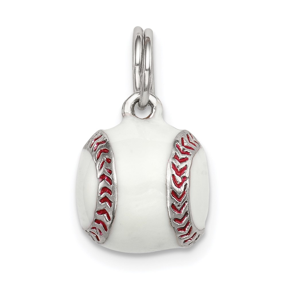 QC6488.jpg Sterling Silver Rhodium-plated 3D Enamel Baseball Charm - Image 1
