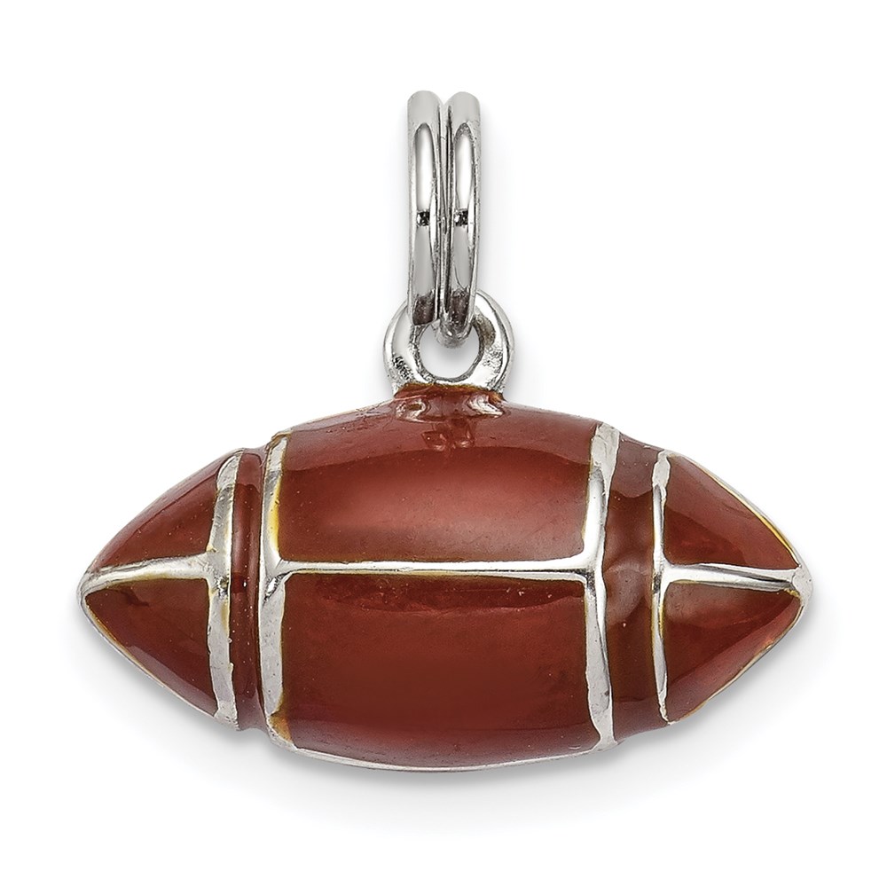 QC6489.jpg Sterling Silver Rhodium-plated and Brown Enameled 3D Football Charm - Image 1
