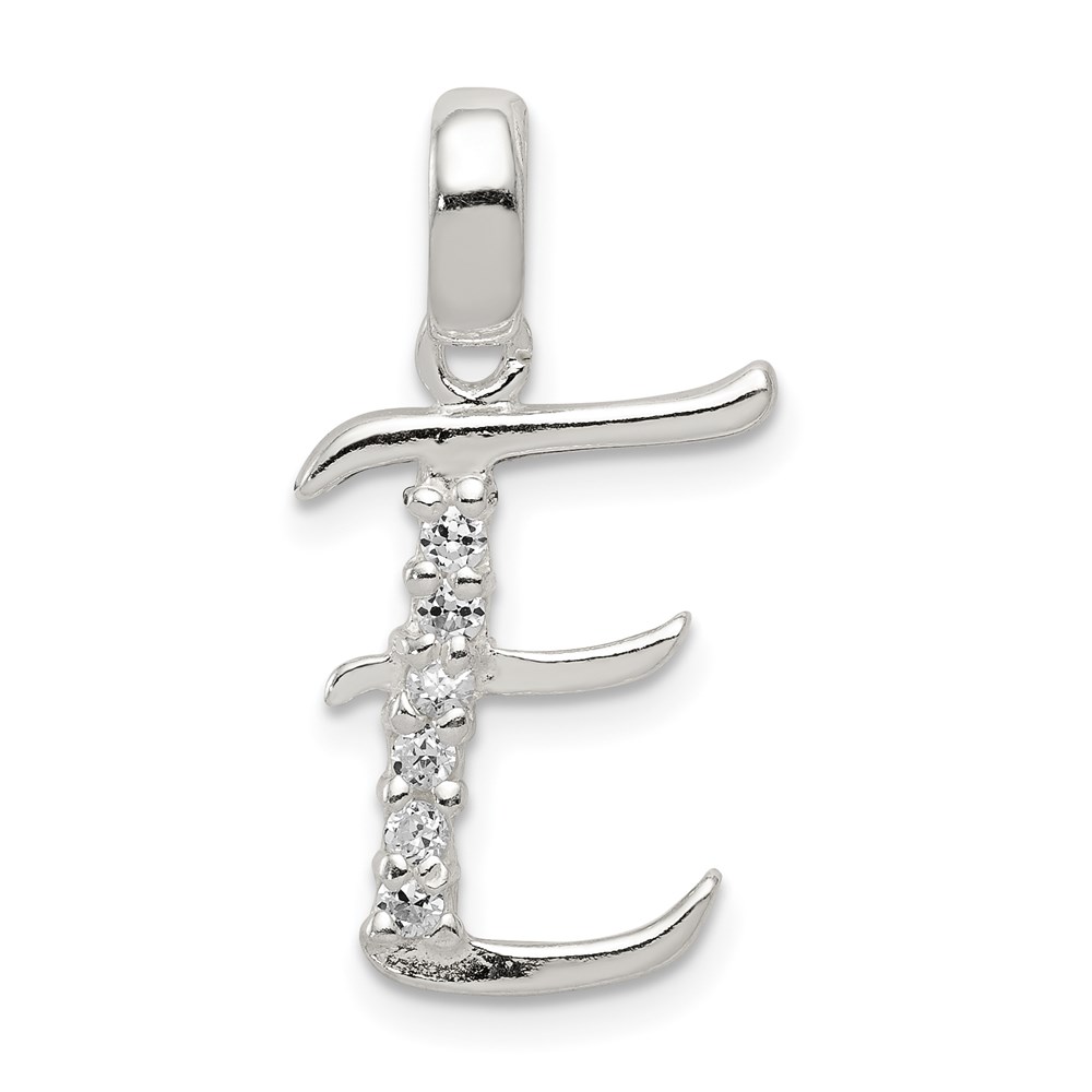 QC6525E.jpg Sterling Silver CZ Letter E Initial Pendant - Image 1