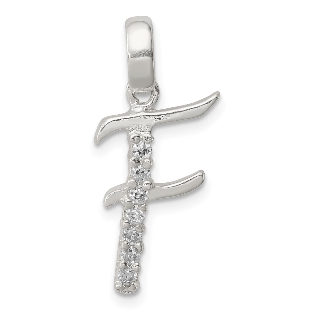 QC6525F.jpg Sterling Silver CZ Letter F Initial Pendant - Image 1