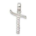 Sterling Silver CZ Letter T Initial Pendant - Image 3