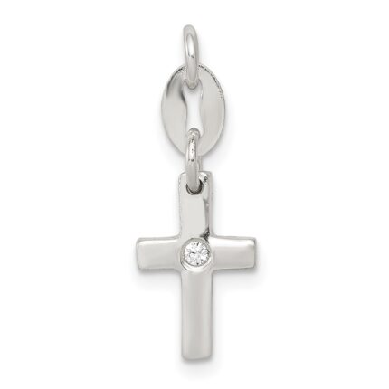 Sterling Silver & CZ Polished Cross Charm