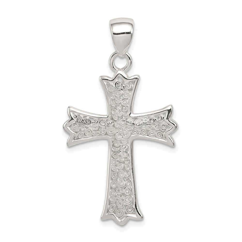 QC6672.jpg Sterling Silver Rhodium-plated Polished Filigree Cross Pendant - Image 1