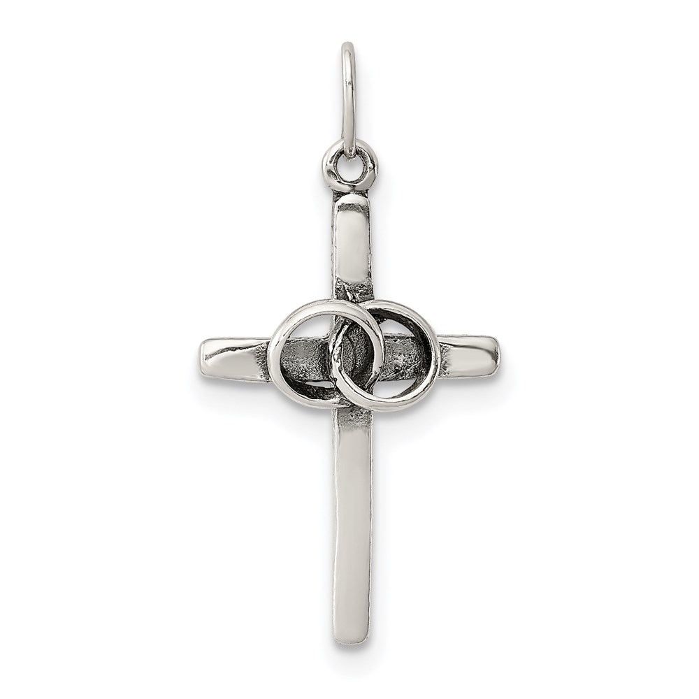 QC6673.jpg Sterling Silver Antiqued Wedding Cross Charm - Image 1