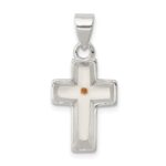 Sterling Silver Rhodium-plated Enameled Mustard Seed Cross Pendant