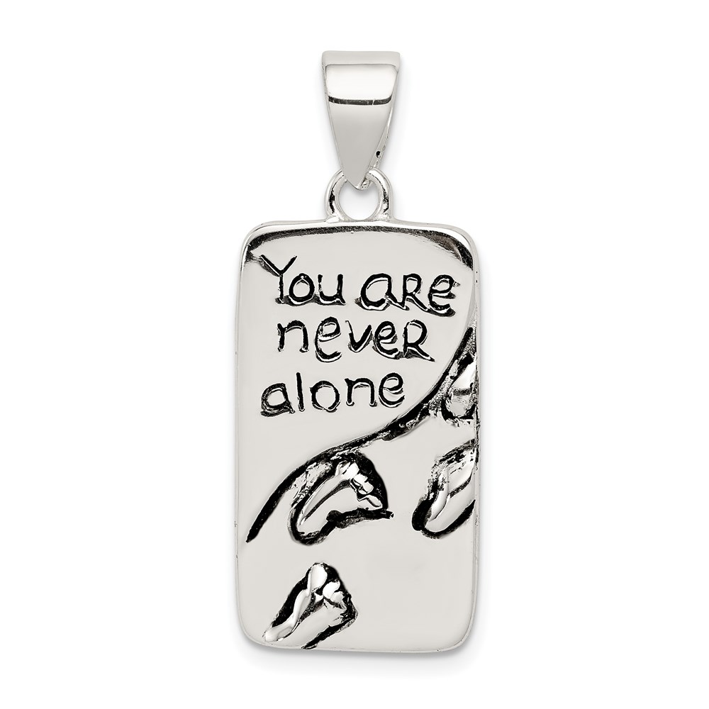 QC6706.jpg Sterling Silver You Are Never Alone Antiqued Footprint Pendant - Image 1