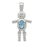 Sterling Silver Rhodium-plated CZ & March Glass Boy Pendant