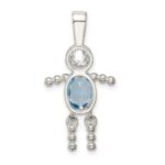 Sterling Silver Rhodium-plated CZ & March Glass Boy Pendant - Image 4