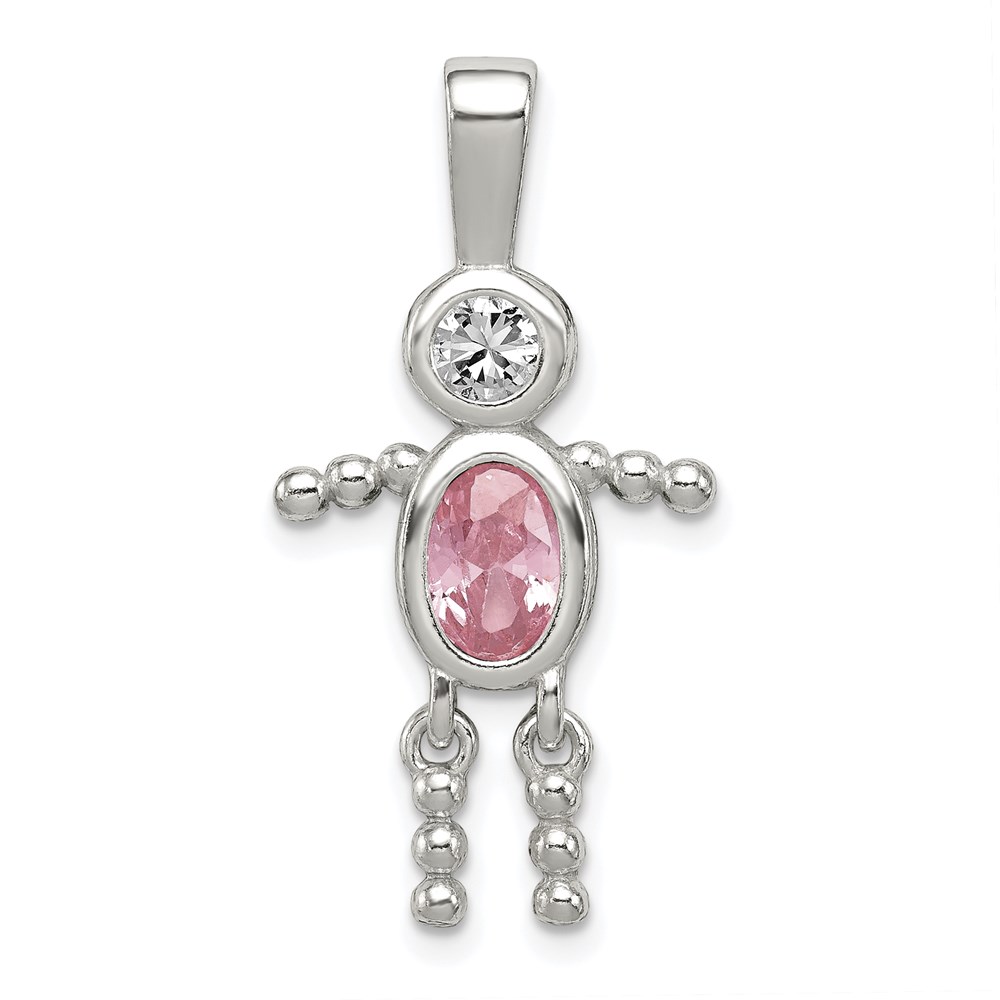 QC6713OCT.jpg Sterling Silver Rhodium-plated CZ & October Pink CZ Boy Pendant - Image 1