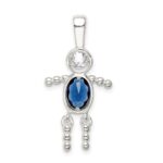 Sterling Silver Rhodium-plated CZ & September Glass Boy Pendant - Image 4