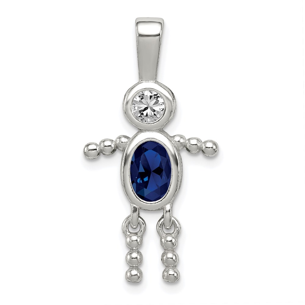 QC6713SEP.jpg Sterling Silver Rhodium-plated CZ & September Glass Boy Pendant - Image 1