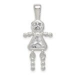 Sterling Silver Rhodium-plated CZ & April Glass Girl Pendant