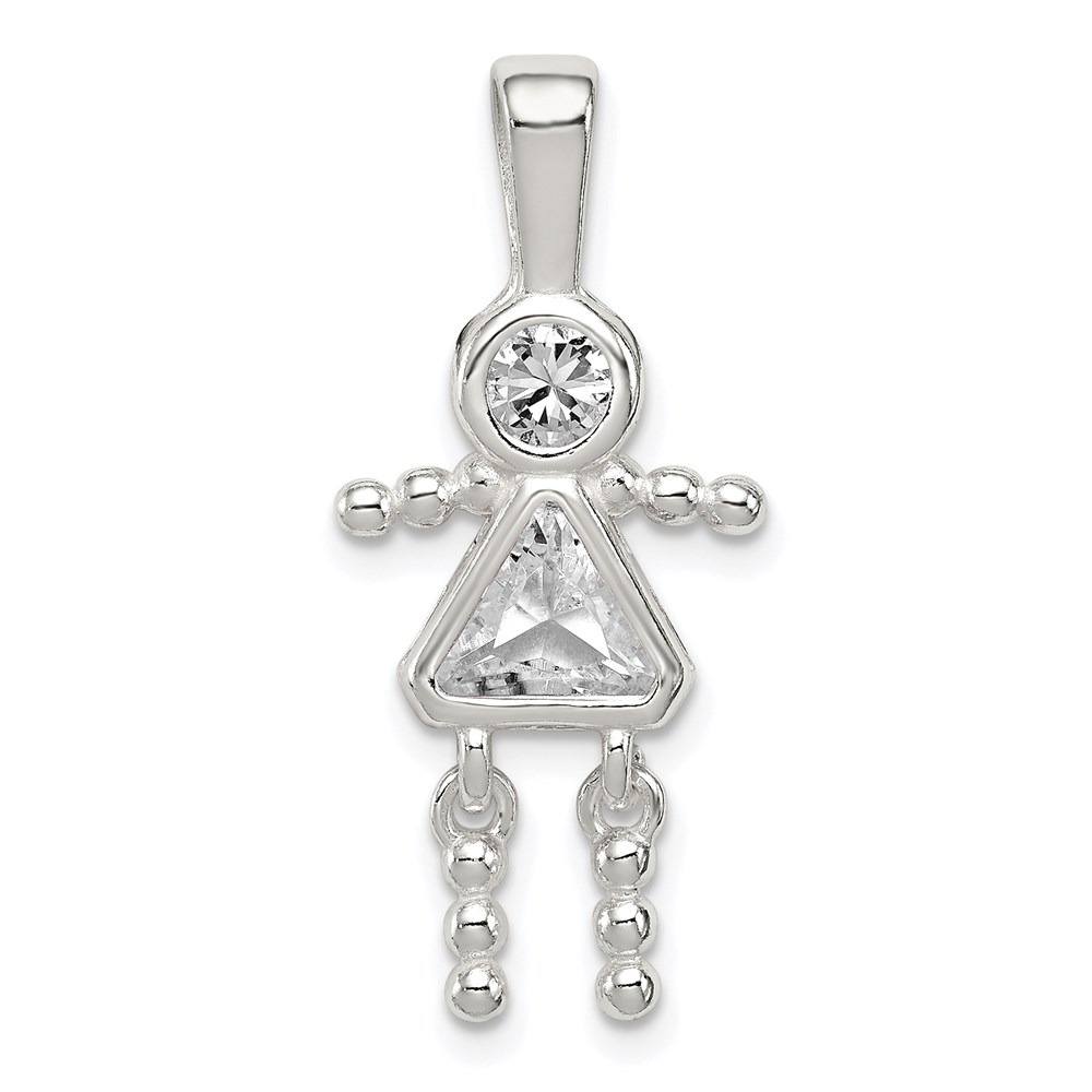 QC6714APR.jpg Sterling Silver Rhodium-plated CZ & April Glass Girl Pendant - Image 1