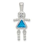 Sterling Silver Rhodium-plated CZ & December Glass Girl Pendant