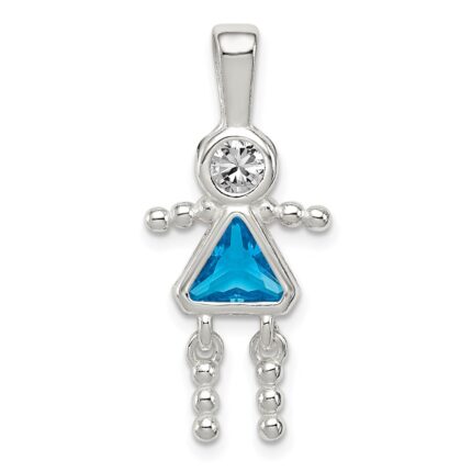 Sterling Silver Rhodium-plated CZ & December Glass Girl Pendant