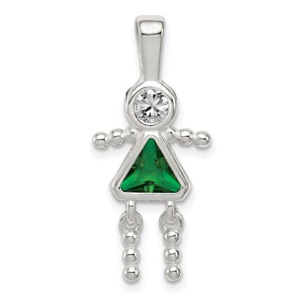 Sterling Silver Rhodium-plated CZ & May Glass Girl Pendant