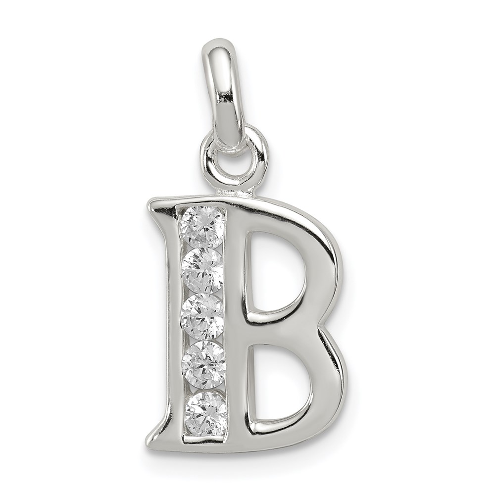 QC6716B.jpg Sterling Silver White CZ Letter B Initial Pendant - Image 1