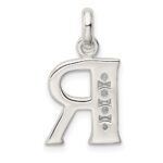 Sterling Silver White CZ Letter R Initial Pendant - Image 3