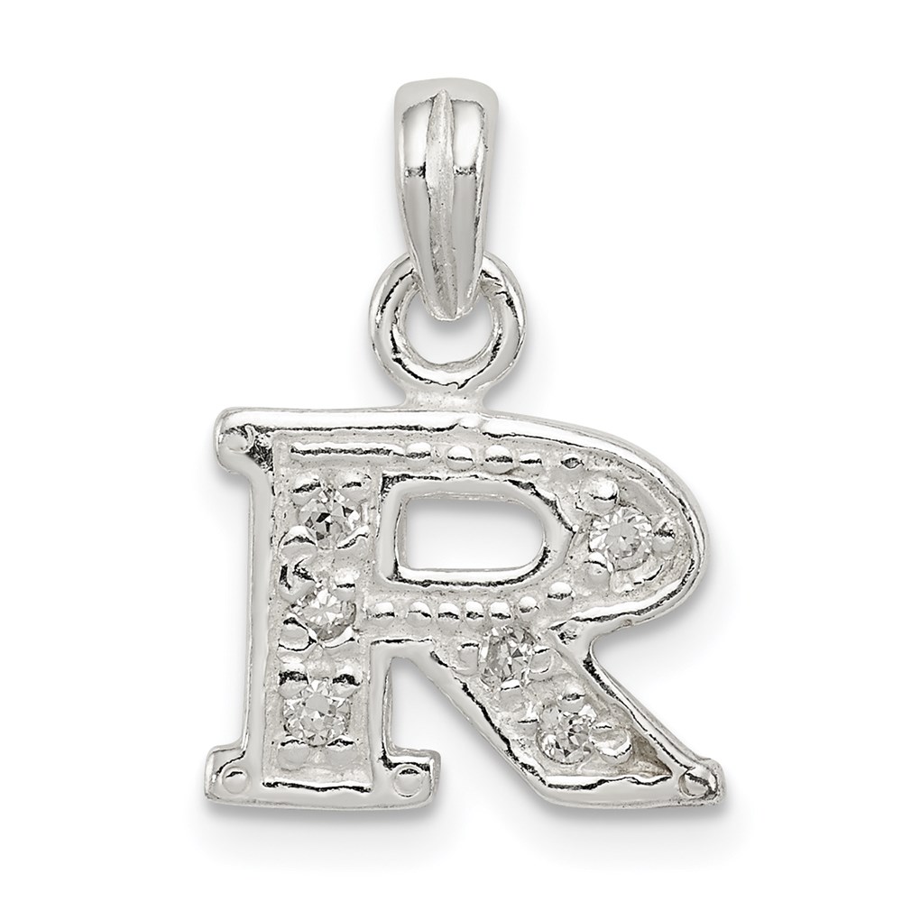QC6717R.jpg Sterling Silver CZ Letter R Initial Pendant - Image 1