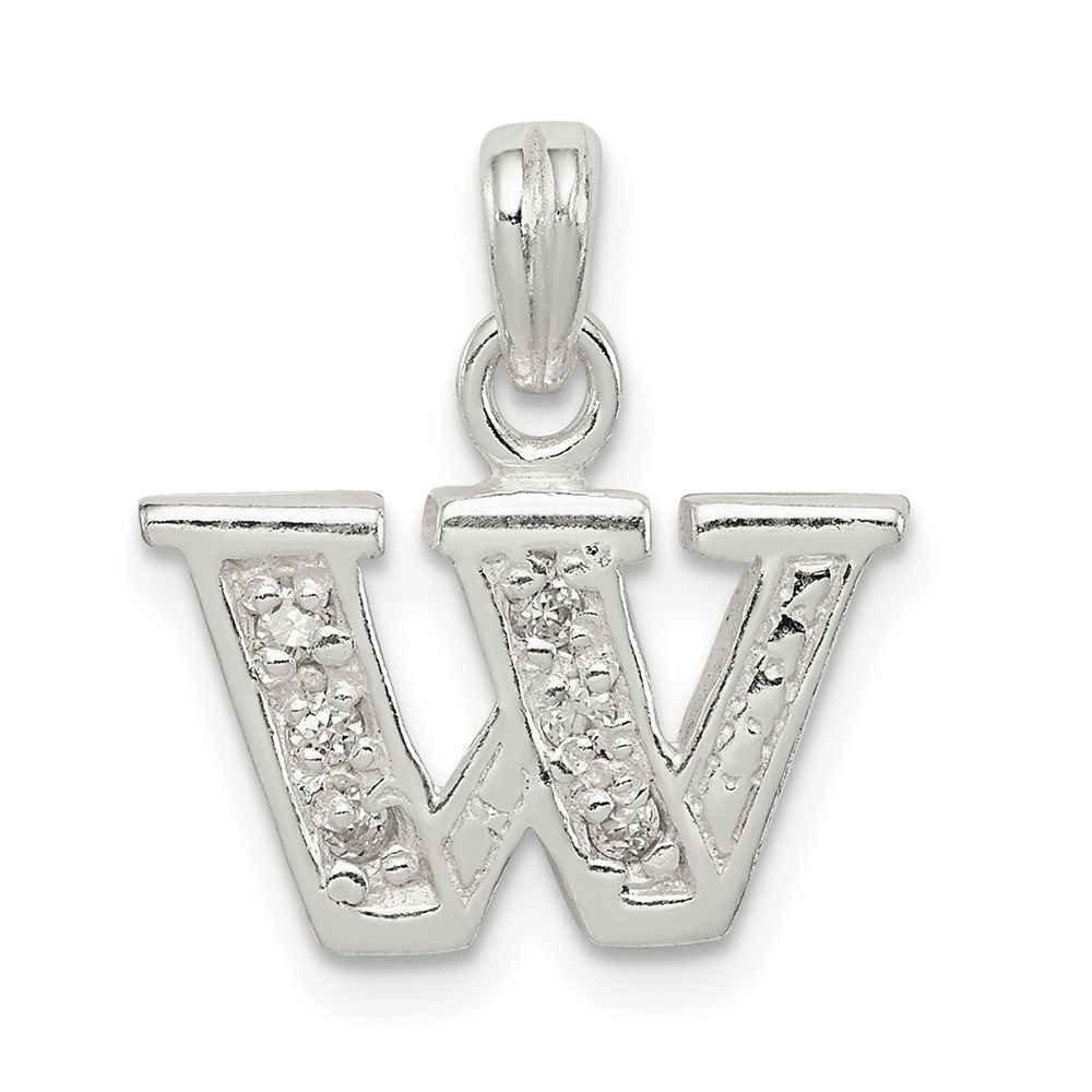 QC6717W.jpg Sterling Silver CZ Letter W Initial Pendant - Image 1