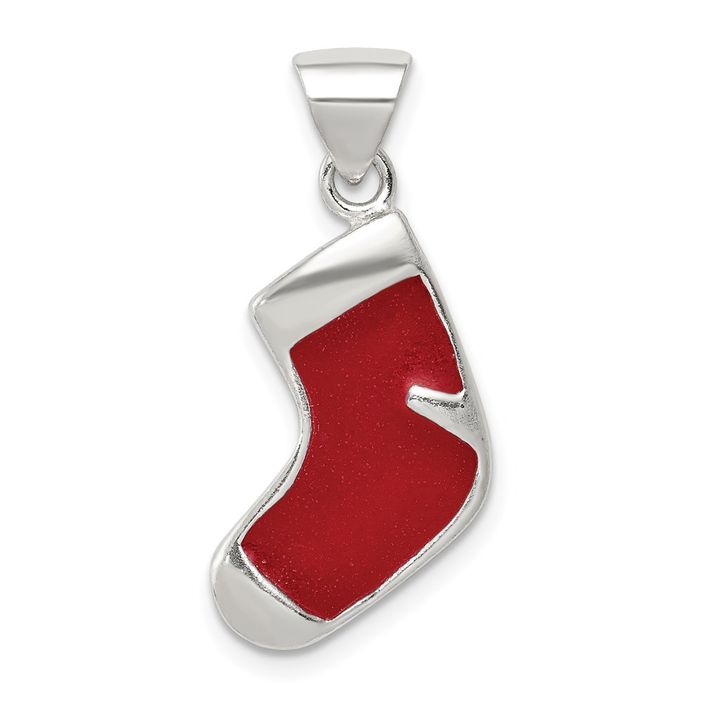QC6873.jpg Sterling Silver Enameled Christmas Stocking Charm - Image 1