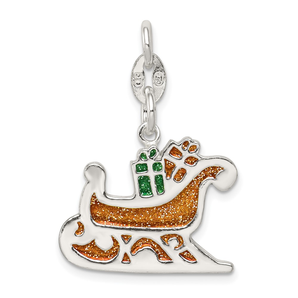 QC6880.jpg Sterling Silver Enameled Santa's Sled Charm - Image 1