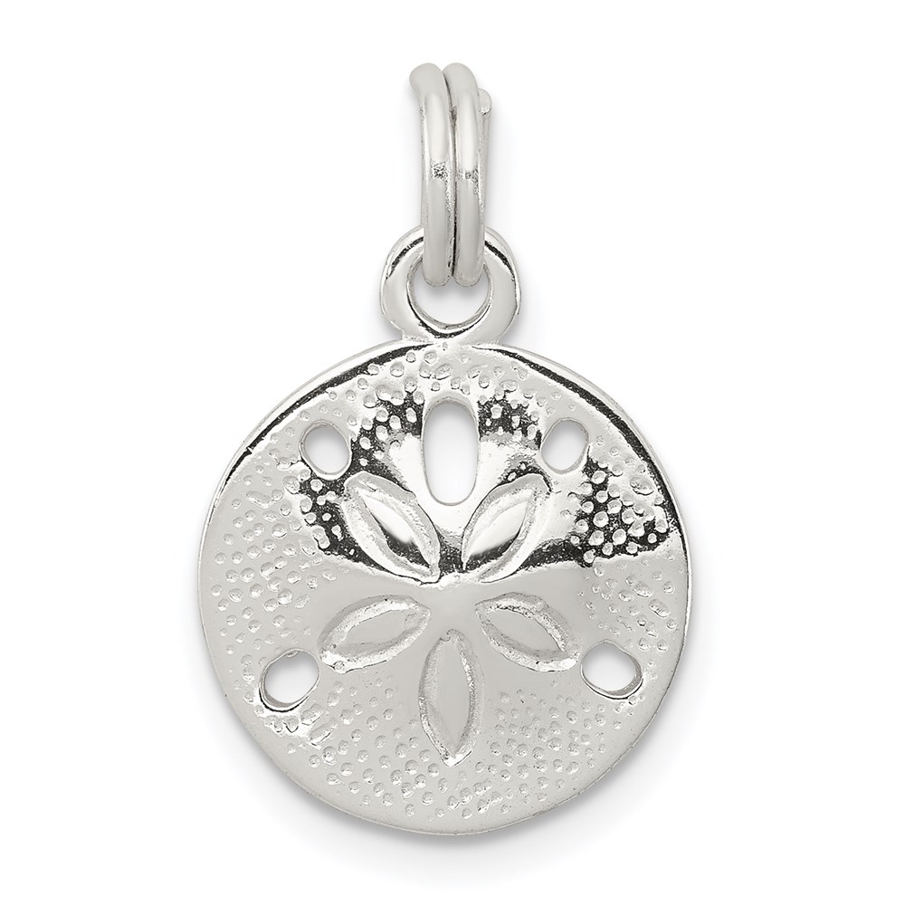 QC6913.jpg Sterling Silver Rhodium-plated Polished Sand Dollar Charm - Image 1