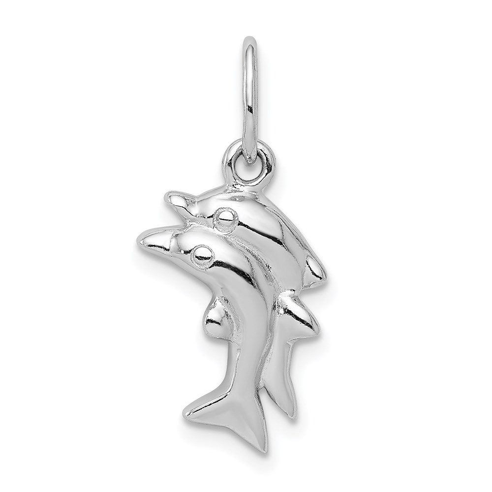 QC6937.jpg Sterling Silver Rhodium-plated Polished Dolphin Charm - Image 1