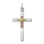 Sterling Silver Platinum-plated Polished Epoxy & Gold-plated Cross Pendant