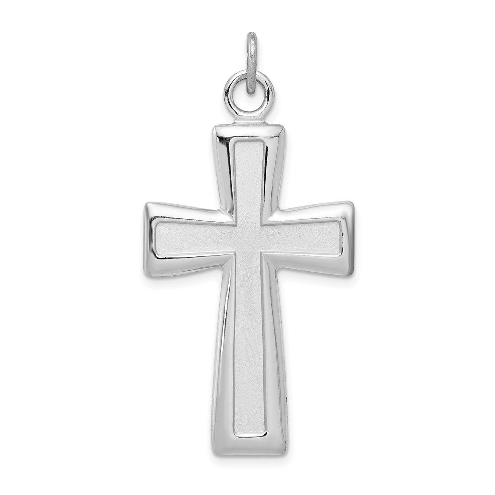 QC7240.jpg Sterling Silver Platinum-plated Polished and Satin Cross Pendant - Image 1